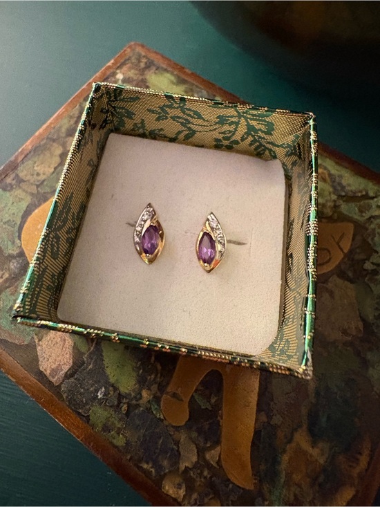 Jewelry - 10k Gold Marquise Amethyst Stud Earrings with Diamond Accents